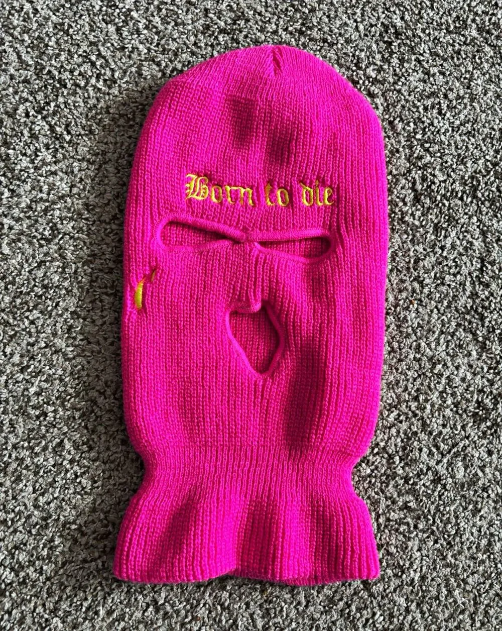 Pink Knit Acrylic Full Face Balaclava Ski Mask Embroidered 